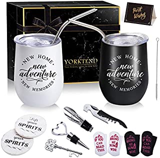 Housewarming Gifts New Home Gifts for Home, House Warming Presents for Women Family Gifts Ideas for Couples - New Home New Adventure New Memories Stemless wine Glasses Couples Gifts