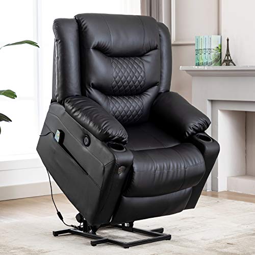 Power Lift Massage Recliner Chair,EVER ADVANCED Lazy Boy Sofa for Elderly,Infinite-position Lift Chair to 150 degree,Support 350 lb,Heat,Remote Control,Cup Holders USB Port,Office or Living Room,Black