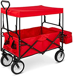 Best Choice Products Utility Cargo Wagon Cart for Beach, Camping, Groceries w/Folding Design, Removable Canopy, Cup Holders - Red