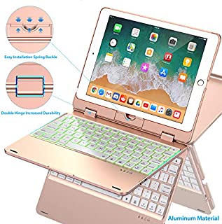 Phixnozar F1 Keyboard Case Compatible with iPad 2018 (6th Gen)/2017 (5th Gen)/Pro 9.7/Air 2 & 1 | Double-Rotating Hinge & Aluminum Keyboard/Case | Colorful Backlit Keys & Long Working Time (Rose Gold)