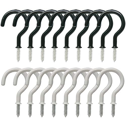 2.9 Inches Wall Ceiling Hooks, MANSHU 20 Pieces Heavy Duty Vinyl Coated Screw-in Wall Hooks, Plant Hanger Hooks, Wind Chimes Hooks Kitchen Cup Hooks Great for Indoor & Outdoor Use (White&Black)