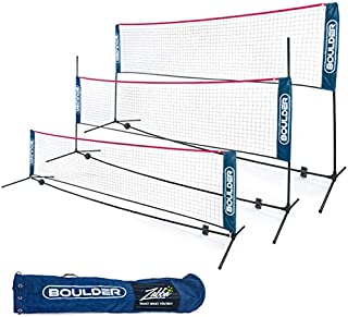 Boulder Portable Badminton Net Set - for Tennis, Soccer Tennis, Pickleball, Kids Volleyball - Easy Setup Nylon Sports Net with Poles (Blue/Red, 10 FT)