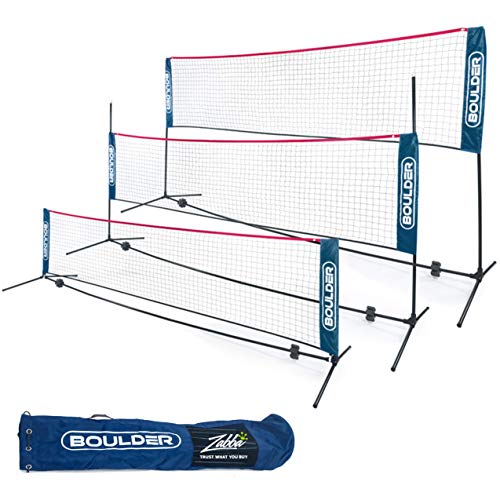 Boulder Portable Badminton Net Set - for Tennis, Soccer Tennis, Pickleball, Kids Volleyball - Easy Setup Nylon Sports Net with Poles (Blue/Red, 10 FT)