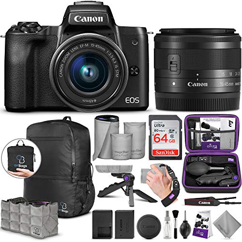 Canon EOS M50 Mirrorless Digital Camera with EF-M 15-45mm Lens 4K Video with Advanced Photo and Travel Bundle