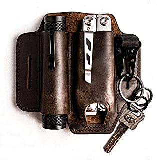 Gentlestache Leather Sheath for Leatherman Multitool Sheath EDC Pocket Organizer with Key Holder for Belt and Flashlight Sheath Multitool Pouch Dark Brown