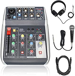 Phenyx Pro USB Audio Interface Audio Mixer Bundle, 4-Input, 3-Band EQ, Echo Effects, w/Dynamic Mic + Stereo Headphone + XLR Cable, for Live Streaming, Recording (PTX-10B)