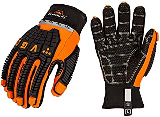 Vgo Offshore Anti Vibration Oil-Proof Cut Resistant ANSI A5 Cut-Resistance Impact Protection Water-repellent Safety Synthetic Leather Work Gloves (Size L, Orange, SL9678HY)