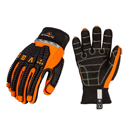 Vgo Offshore Anti Vibration Oil-Proof Cut Resistant ANSI A5 Cut-Resistance Impact Protection Water-repellent Safety Synthetic Leather Work Gloves (Size L, Orange, SL9678HY)