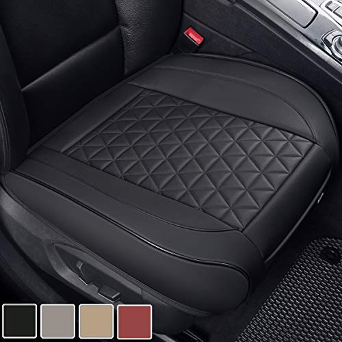 Black Panther Luxury PU Leather Car Seat Cover Cushion Front Seat Bottom Protector,Compatible with 90% Vehicles (Sedan SUV Pickup Van), Triangle Quilted Design - 1 Piece,Black (21.26×20.86 Inches)