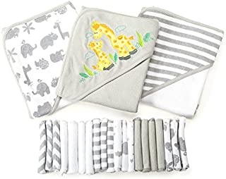 Spasilk 23-Piece Essential Baby Bath Gift Set  Hooded Baby Towels & Washcloths  Newborn Boy or Girl  Baby Shower Gift