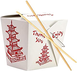 25 Chinese Design 32 Oz Take Out Food Containers and 50 Premium, Sleeved and Separated Bamboo Chopsticks By Avant Grub. Stackable, Recyclable Leak And Grease Resistant To Go Box For Events and Parties