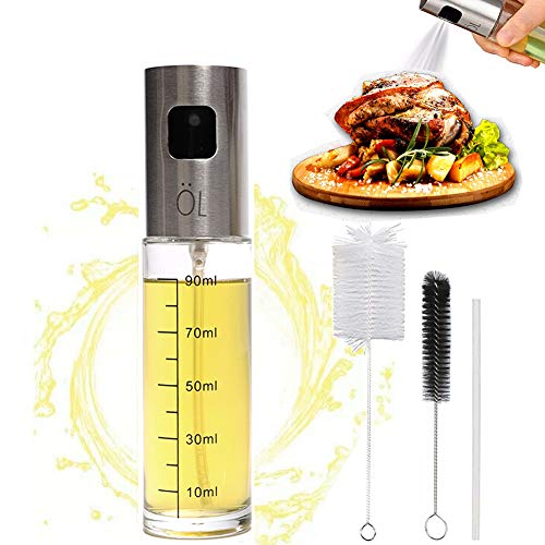 Olive Oil Sprayer Mister Spritzer for Cooking Air Fryer Oil Dispenser Bottle with Bottle Brush and Replace Tube for Vinegar Soy Sauce Mini Kitchen Gadgets for BBQ,Making Salad, Baking, Grilling