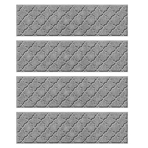 Bungalow Flooring Waterhog Stair Treads, Set of 4, 8-1/2 x 30 inches, Durable and Decorative Floor Covering, Made in USA, Indoor/Outdoor, Water-Trapping, Cordova Collection, Light Gray