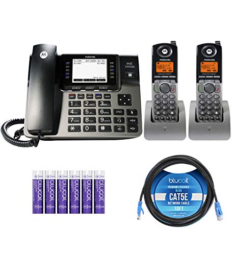 Motorola ML1002H (ML1000 x1, ML1200 x2) DECT 6.0 Expandable 4-Line Business Phone System with Digital Receptionist and Answering System Bundle with Blucoil 10-FT Cat5e Cable, and 6 AAA Batteries