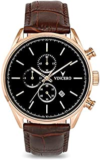 Vincero Luxury Men's Chrono S Wrist Watch - Top Grain Italian Leather Watch Band - 43mm Chronograph Watch - Japanese Quartz Movement (Rose Gold)