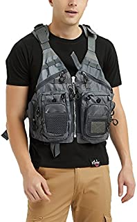 Obcursco Fly Fishing Vest Pack Adjustable for Men and Women with Breathable Mesh, Trout Fishing Gear, for Outdoors Stream Fishing (Grey)