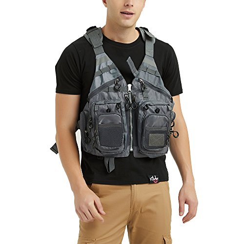 Obcursco Fly Fishing Vest Pack Adjustable for Men and Women with Breathable Mesh, Trout Fishing Gear, for Outdoors Stream Fishing (Grey)