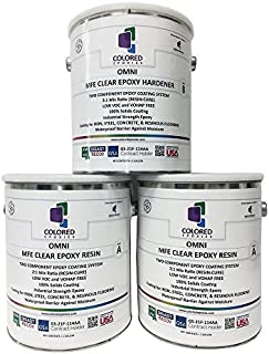 Coloredepoxies 10002 Clear Epoxy Resin Coating 100% Solids, High Gloss For Garage Floors, Basements, Concrete and Plywood. 3 Gallon Kit