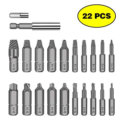 Werkzeug Damaged Stripped Screw Extractor Set for Broken Screw, All-Purpose HSS Broken Bolt Extractor Screw Remover Set with Magnetic Extension Bit Holder & Socket Adapter (22 PCS )