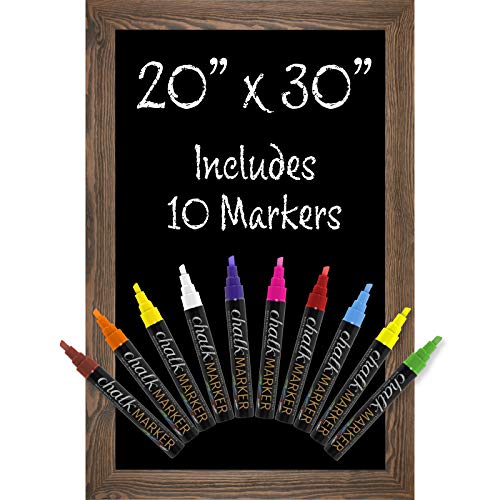 Rustic Brown Magnetic Wall Chalkboard Sign: Includes 10 Liquid Chalk Markers 20