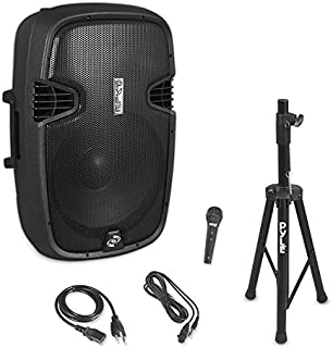 Pyle PPHP155ST Wireless Portable PA Speaker System - 1500W High Powered Bluetooth Compatible Active Outdoor Sound Speakers w/ USB SD MP3 RCA - 35mm Mount, Stand, Microphone, Power Cable, Black, 15