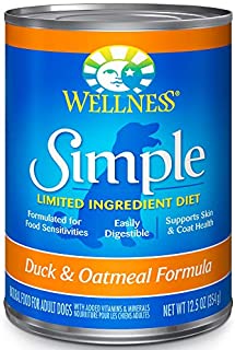 Wellness Simple Natural Wet Canned Limited Ingredient Dog Food, Duck & Oatmeal, 12.5-Ounce Can (Pack Of 12)