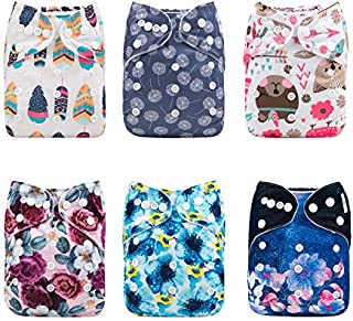 Babygoal Baby Girl Cloth Diapers, One Size Reusable Washable Pocket Nappy, 6pcs Cloth Diapers+6pcs Microfiber Inserts+4pcs Charcoal Bamboo Inserts,Girl Color 6FG24