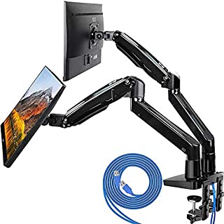 HUANUO Dual Monitor Mount Stand - Long Double Arm Gas Spring Monitor Desk Mount for 2 Screens 22 to 35 Inch Height Adjustable VESA Bracket with Clamp, Grommet Base -Each Arm Hold up to 26.4 lbs