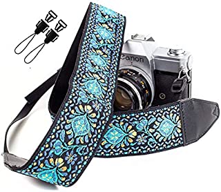 Blue Woven Vintage Camera Strap for All DSLR Camera. Embroidered Elegant Universal Neck & Shoulder Strap, Floral Pattern Stocking Stuffer for Men & Women Photographers