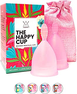 Happy Cup Menstrual Cups, Hawwwy Tampon & Pad Alternative 2 Pack Reusable Beginner, Most Comfortable Period Cup, Best Feminine Alternative, Quality Eco Friendly (Small & Large Pink)