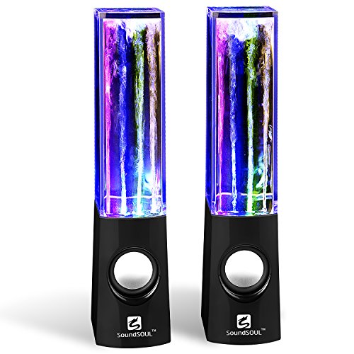 SoundSOUL Water Dancing Speakers Light Show Water Fountain Speakers LED Speakers (3.5mm Audio Plug, 4 Colored LED Lights, Portable Speakers) - Black