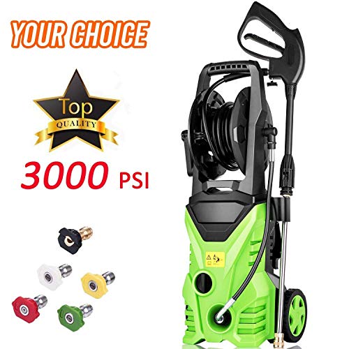 Homdox Electric Pressure Washer Power Washer Cleaner 3000PSI 1.8GPM Power Pressure Washer Machine 1800W with Power Hose Gun Turbo Wand, 5 Interchangeable Nozzles and Rolling Wheels