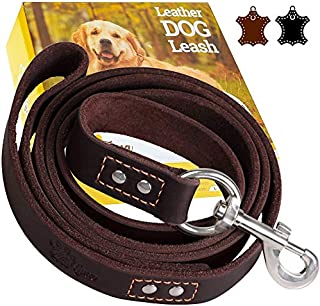 ADITYNA Leather Dog Leash 6 Foot x 3/4 inch - Soft and Strong Leather Leash for Large and Medium Dogs - Dog Training Leash (Brown)