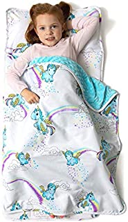 JumpOff Jo  Toddler Nap Mat  Childrens Sleeping Bag with Removable Pillow for Preschool, Daycare, Sleepovers  Original Design: Unicorn Pixie Dust - 43 x 21 inches