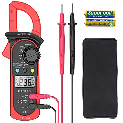 Etekcity Digital Clamp Meter Multimeter Amp Volt Voltage Tester with Ohm, Continuity, Diode and Resistance Test, Auto-Ranging, Red, MSR-C600
