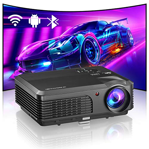 Projector Bluetooth WiFi Android 4400 Lumen LCD LED Multimedia Video Projector Home Theater Support HD 1080P Airplay HDMI USB RCA VGA AV for Gaming Fire TV Stick Smartphone DVD Laptop Outdoor Movie