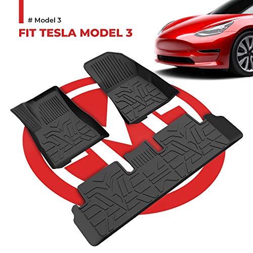 BougeRV for Tesla Model 3 Floor Mats Accessories, All-Weather Floor Liners 3D Full Cover Floor Mats Carpet Set, Waterproof, Largest Coverage, TPE Odourless Rubber fits Tesla Model 3 2017-2020