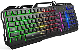 Gaming Keyboard, WisFox Colorful Rainbow LED Backlit Wired Computer Gaming Keyboard with 104 Keys, USB Wired Keyboard and Spill-Resistant for Windows PC Gamers Desktop PS4