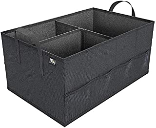 MIU COLOR Car Trunk Organizer with 8 Mesh Pockets Collapsible Cargo Storage Containers with Strap Handle for Sedan SUV, Black