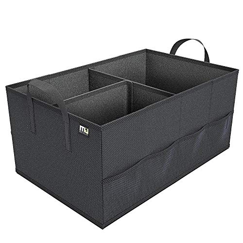 MIU COLOR Car Trunk Organizer with 8 Mesh Pockets Collapsible Cargo Storage Containers with Strap Handle for Sedan SUV, Black