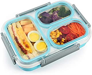 Bento Lunch Box for Adults and Kids by Lupantte, BPA free Leakproof Meal Container w/ 3 Compartments, Durable, Microwave Safe Snack Box for School, office etc.