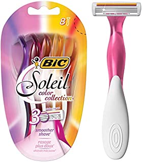 BIC Soleil Color Collection Disposable Razors for Women, 8-Count, 3 Blades - Premium Shaving Razor Set with Aloe Vera and Vitamin E Lubricating Strip - Luxurious Personal Care Products