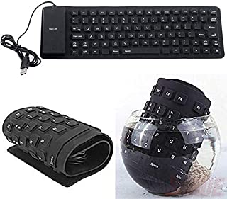 MEW Foldable Silicone Keyboard USB Wired Portable Waterproof Rollup Standard Silica Gel Computer Keyboard for PC Notebook Laptop, Full Size(109 Keys,Black).