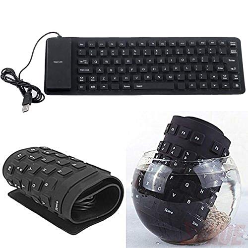 MEW Foldable Silicone Keyboard USB Wired Portable Waterproof Rollup Standard Silica Gel Computer Keyboard for PC Notebook Laptop, Full Size(109 Keys,Black).