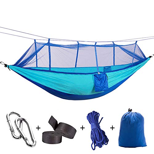 Yeeco Double Camping Hammock, Portable Lightweight Nylon Parachute Hammock with Mosquito Net and Tree Straps Camping Hanging Bed for Outdoor Camping Hiking Travel Yard Backpacking - Blue