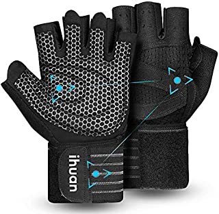 Updated 2021 Version Professional Ventilated Weight Lifting Gym Workout Gloves with Wrist Wrap Support for Men & Women, Full Palm Protection, for Weightlifting, Training, Fitness, Hanging, Pull ups