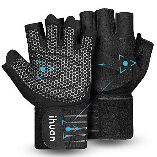 Updated 2021 Version Professional Ventilated Weight Lifting Gym Workout Gloves with Wrist Wrap Support for Men & Women, Full Palm Protection, for Weightlifting, Training, Fitness, Hanging, Pull ups