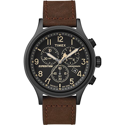 Timex Men's TW4B15700 Expedition Scout Chrono Brown/Black Leather Strap Watch