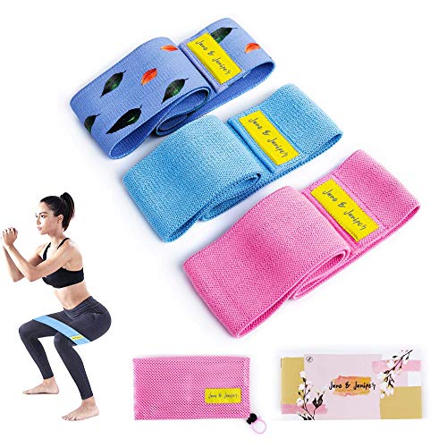 June & Juniper Resistance Bands Set: 3+1 Non-Slip Fabric Exercise Bands For Hip Leg & Arm Workout. Perfect Gym Home & Travel Hip Bands for Women. Exercise Program and Carry Bag Included. (Secret Garde