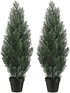 Set Of 2 Pre-potted 3 Foot Artificial Cedar Topiary Outdoor Indoor Trees